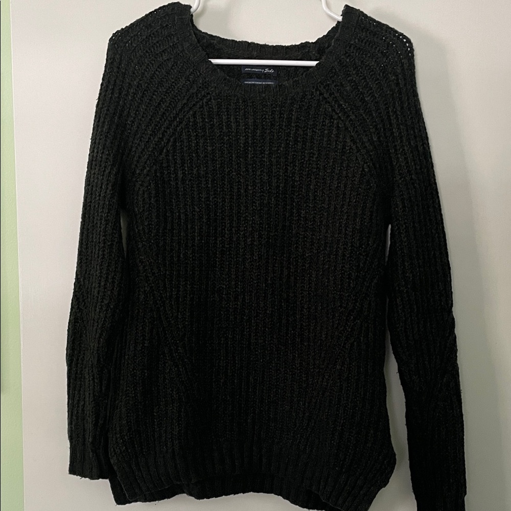 American Eagle Outfitters Dark Green & Black Knit Crew Neck Sweater